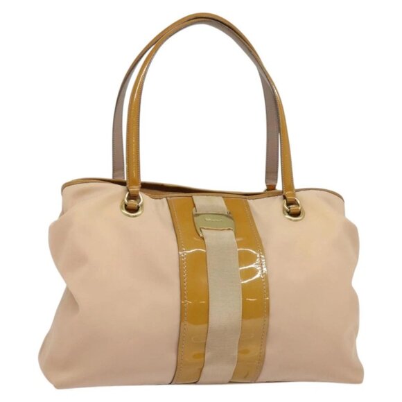 Salvatore Ferragamo Vala Tote Bag Nylon Enamel Pink Gold Auth bs28131 - Picture 1 of 16
